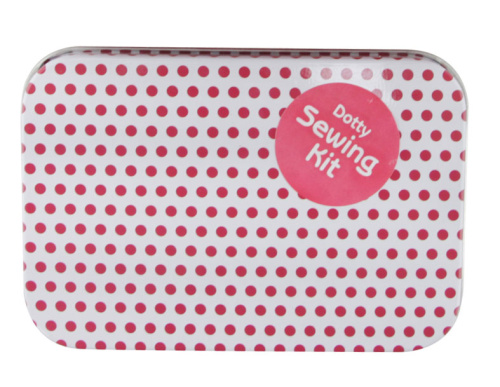 Фото набор дорожный в жестяной коробочке горошки  цвет белый в розовый горошек на сайте ArtPins.ru