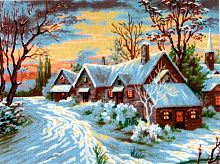 Канва жесткая с рисунком Зимняя деревенька