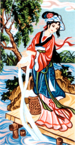 Канва жесткая с 2 рисунками Китаянка у реки SOULOS 36.354 смотреть фото