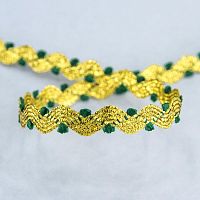 Тесьма вьюнчик золото с зеленым 7 мм люрекс PEGA 841519821DA705