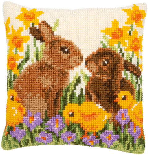 Набор для вышивания подушки Кролики с цыплятами  VERVACO PN-0183143 смотреть фото