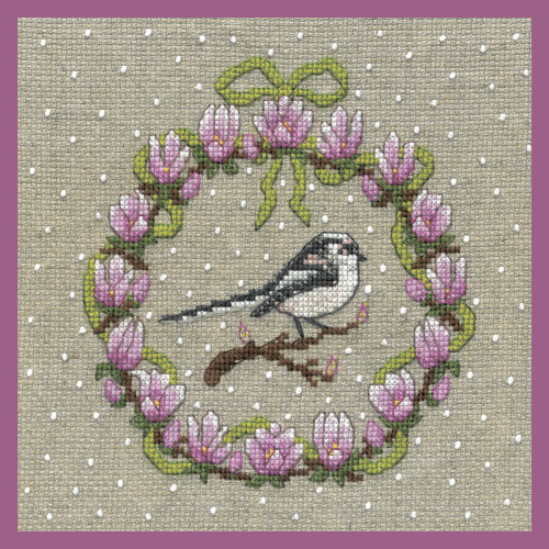 Набор для вышивания March Wreath Long-Tailed Tit  Мартовский венок дл хв синица 14.5 х 14.5 см le boheur des dames 2690 смотреть фото