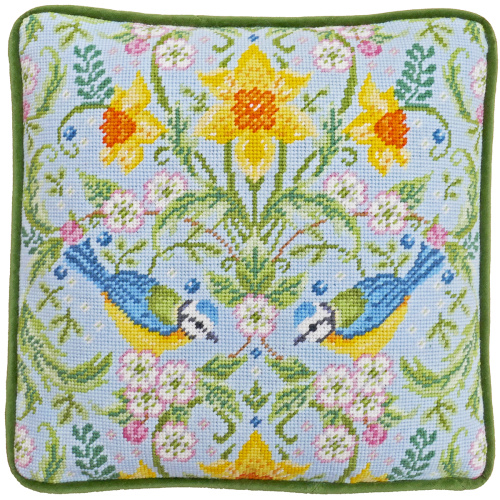 Набор для вышивания подушки Spring Blue Tits Tapestry Karen Tye Bentley Bothy Threads TKTB1 смотреть фото