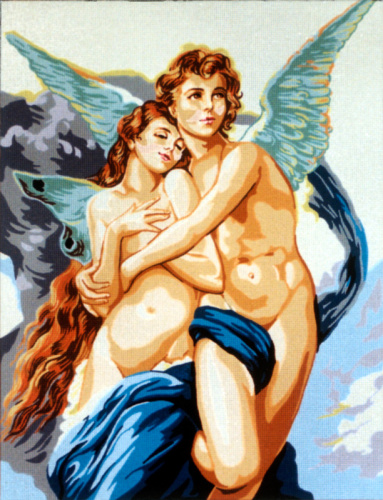 Канва жесткая с рисунком Крылатые ангелы любви смотреть фото