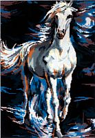 Канва жесткая с рисунком Белый конь в сизой дымке SOULOS 14.767
