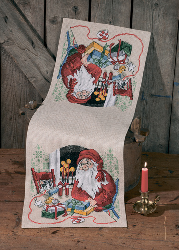 Набор для вышивания дорожки Санта Клаус и кот Permin 75-0622 смотреть фото