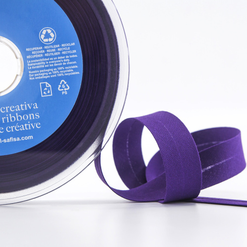 Фото косая бейка хлопок полиэстер 20 мм 25 м цвет 129 фиолетовый safisa 6120-20мм-129 на сайте ArtPins.ru
