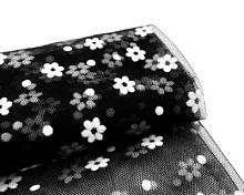 Фатин в цветочек мягкий черный СОВУШКА 25442