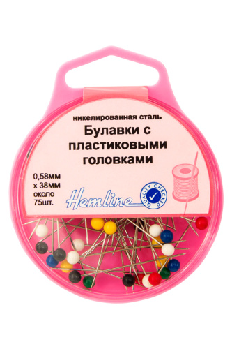 Фото булавки удлиненные с цветными пластиковыми головками в контейнере hemline 678 на сайте ArtPins.ru