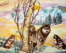 Канва жесткая с рисунком Волчата зимой