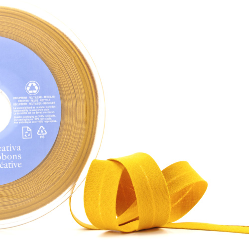 Фото косая бейка хлопок полиэстер 20 мм 25 м цвет 105 ярко-желтый safisa 6120-20мм-105 на сайте ArtPins.ru