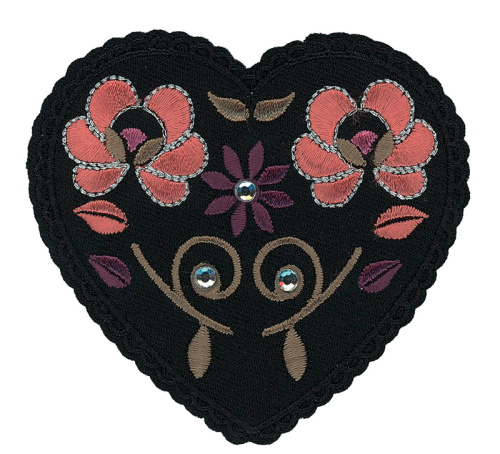 Фото термоаппликация черное сердце с цветами hkm 35994/1sb на сайте ArtPins.ru