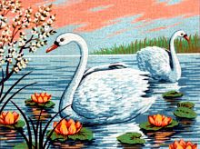 Канва жесткая с рисунком Лебеди в кувшинках