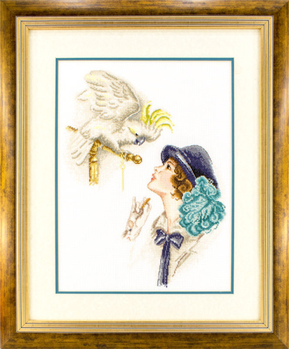 Вышитая картина Дама с попугаем Марья Искусница 06.004.02 фото