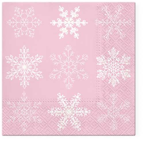 Салфетки трехслойные для декупажа коллекция Lunch  TETЕ a TETE Большие снежинки - розовый фото