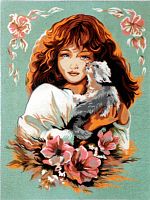 Канва жесткая с рисунком Девушка с кошкой