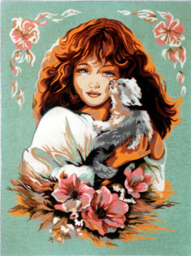 Канва жесткая с рисунком Девушка с кошкой смотреть фото