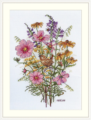 Набор для вышивания Сентябрьские цветы и Крапивник  MEREJKA K-197 смотреть фото