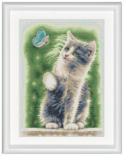 Набор для вышивания Котик с бабочкой канва лён 28 ct Dutch Stitch Brothers DSB013L смотреть фото