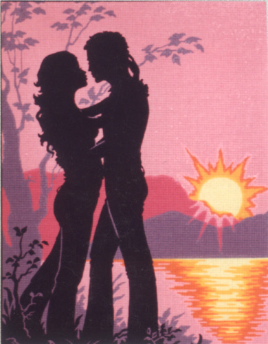 Канва жесткая с рисунком Пара  силуэт на закате  - D.252 смотреть фото