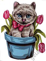 Канва жесткая с рисунком Котенок в цветочном горшке SOULOS 43.201