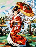 Канва жесткая с рисунком Японская девушка с зонтиком SOULOS 10.520