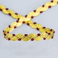 Тесьма вьюнчик золото с бордо 7 мм люрекс PEGA 841519821DA706