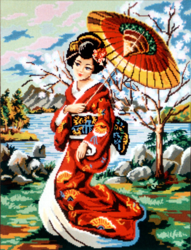 Канва жесткая с рисунком Японская девушка с зонтиком SOULOS 10.520 смотреть фото