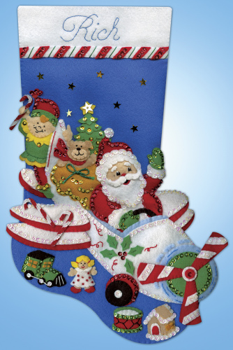 Набор для вышивания сапожка для подарков Летящий Санта  DESIGN WORKS 5237 смотреть фото