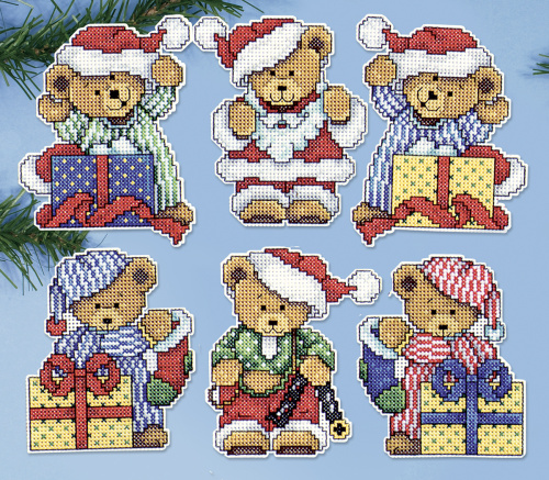 Набор для вышивания елочных украшений Маленькие рождественские медведи  DESIGN WORKS 1653 смотреть фото
