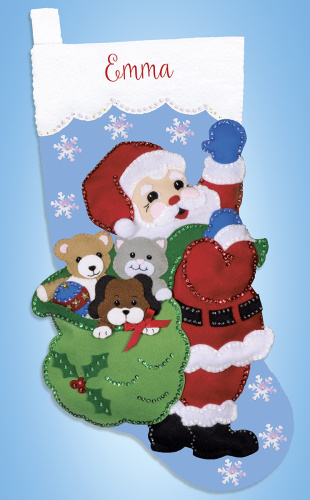 Набор для вышивания сапожка для подарков Санта с мешком подарков  DESIGN WORKS 6810 смотреть фото