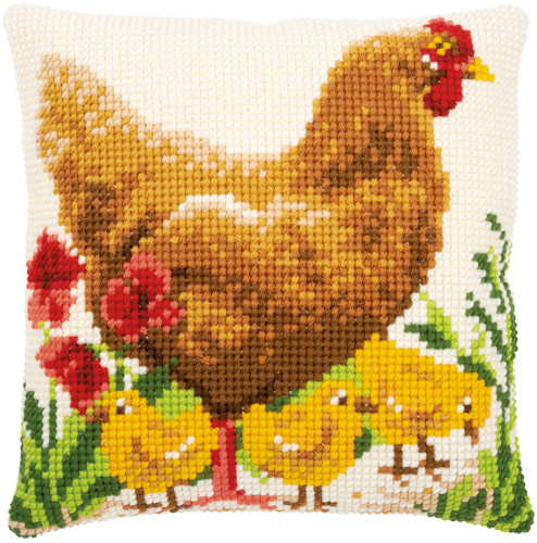 Набор для вышивания подушки Курица с цыплятами  VERVACO PN-0172782 смотреть фото