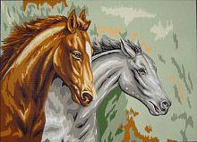 Канва жесткая с рисунком Два коня