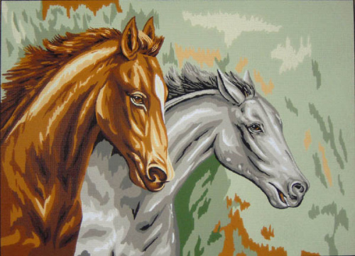 Канва жесткая с рисунком Два коня смотреть фото
