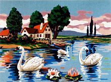 Канва жесткая с рисунком Три белых лебедя