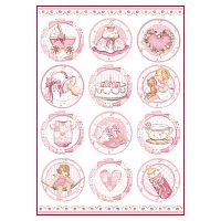 Бумага рисовая мини - формат Малышка  детские сюжеты с розовым в кругах