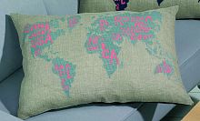 Набор для вышивания подушки Карта мира - серо-голубой