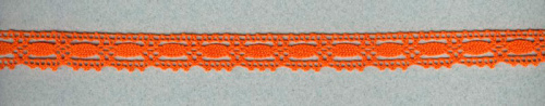 Фото мерсеризованное хлопковое кружево  состав 100% хлопок  ширина 15 мм  намотка 30 м  цвет оранжевый на сайте ArtPins.ru