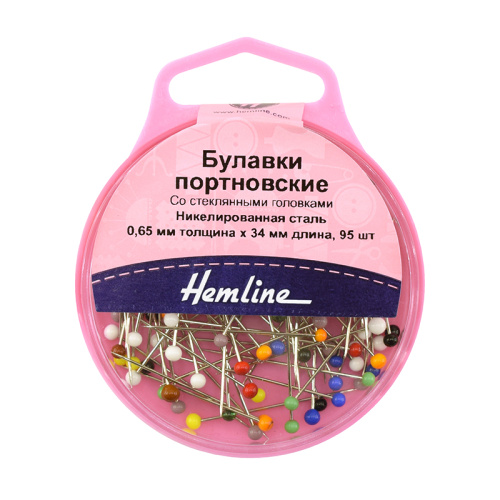 Фото булавки портновские со стеклянными головками 34 мм 95 шт разноцветные hemline 679 на сайте ArtPins.ru