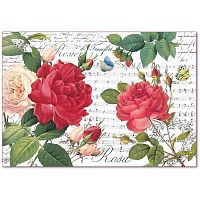 Бумага рисовая Красные розы и ноты