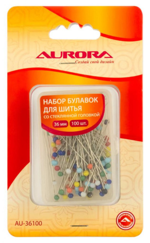 Фото набор булавок для шитья со стеклянной головкой 36 мм aurora au-36100 на сайте ArtPins.ru