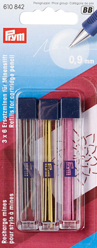 Запасные стержни для механического карандаша диаметр 0.9 мм желтый розовый черный Prym 610842