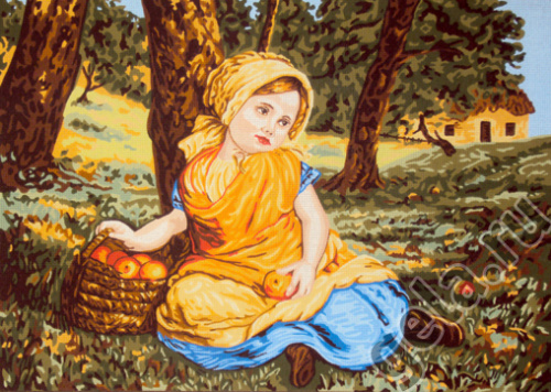 Канва жесткая с рисунком Девочка с корзиной яблок смотреть фото
