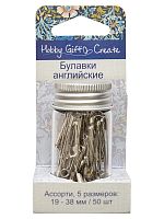 Булавки английские в органайзере 5 размеров: 19 - 38 мм 50 шт Hobby Gift Create Hemline HGC415.S.01