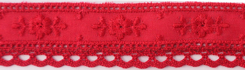 Фото шитьё с мерсеризованным кружевом 100% хлопок ширина 20 мм намотка 13.6 м цвет бордово-красный на сайте ArtPins.ru
