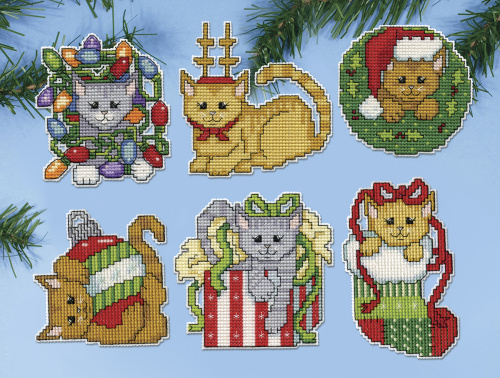 Набор для вышивания елочных украшений Рождественские котята  DESIGN WORKS 5917 смотреть фото