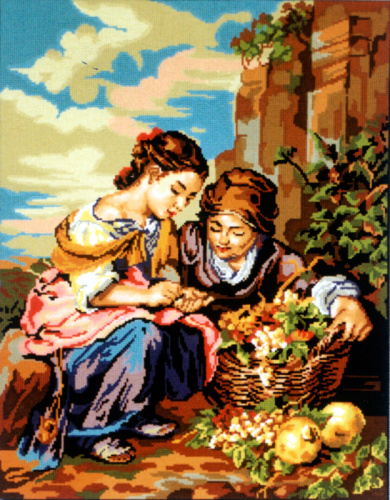 Канва жесткая с рисунком Девушки с корзиной винограда смотреть фото