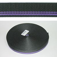 Тесьма  ременная (стропа) PEGA черная с фиолетовыми полосами 25 мм